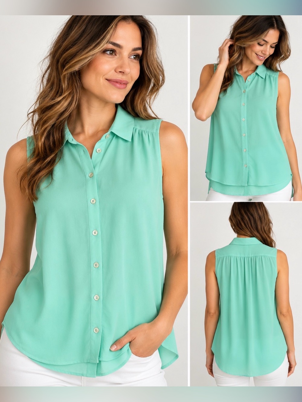 Maeve Anthropologie Women’s Size 12 Mint Green Sleeveless Button Front Blouse